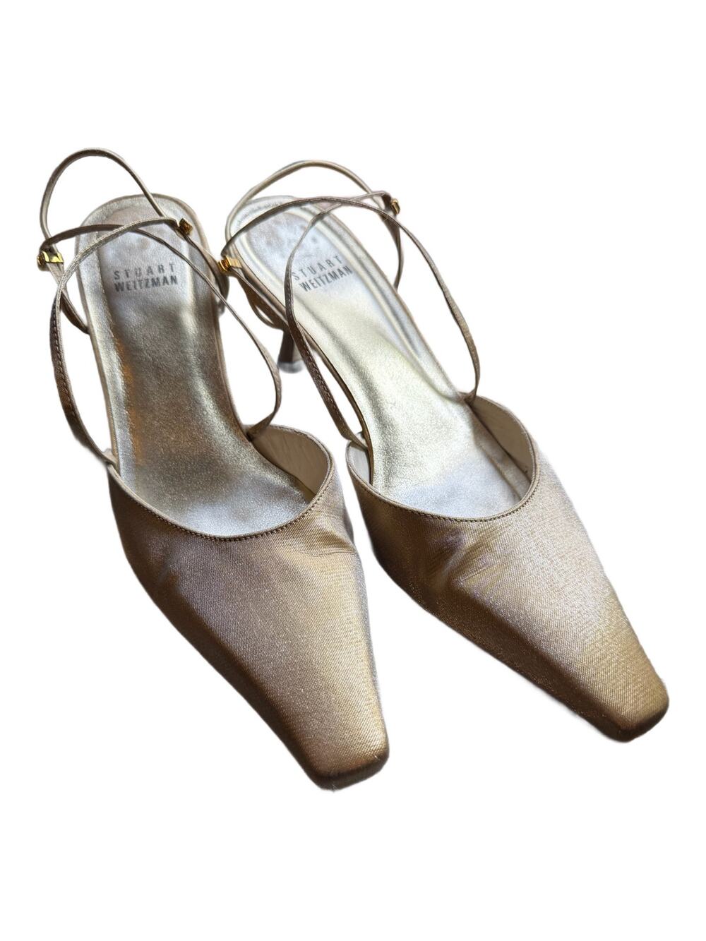 Stuart Weitzman Satin Light Golden Champagne Pumps Heel Women’s Shoes Size 7.5
